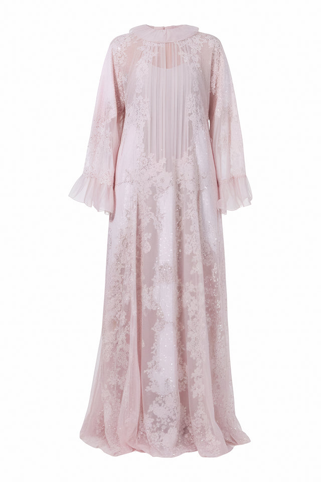 Valentino Floral Lace Sequin Gown - Blush Pink