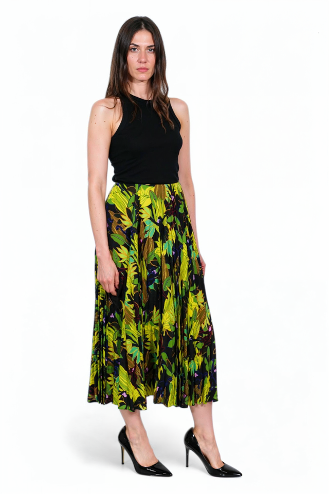 Valentino Jungle Print Pleated Midi Skirt