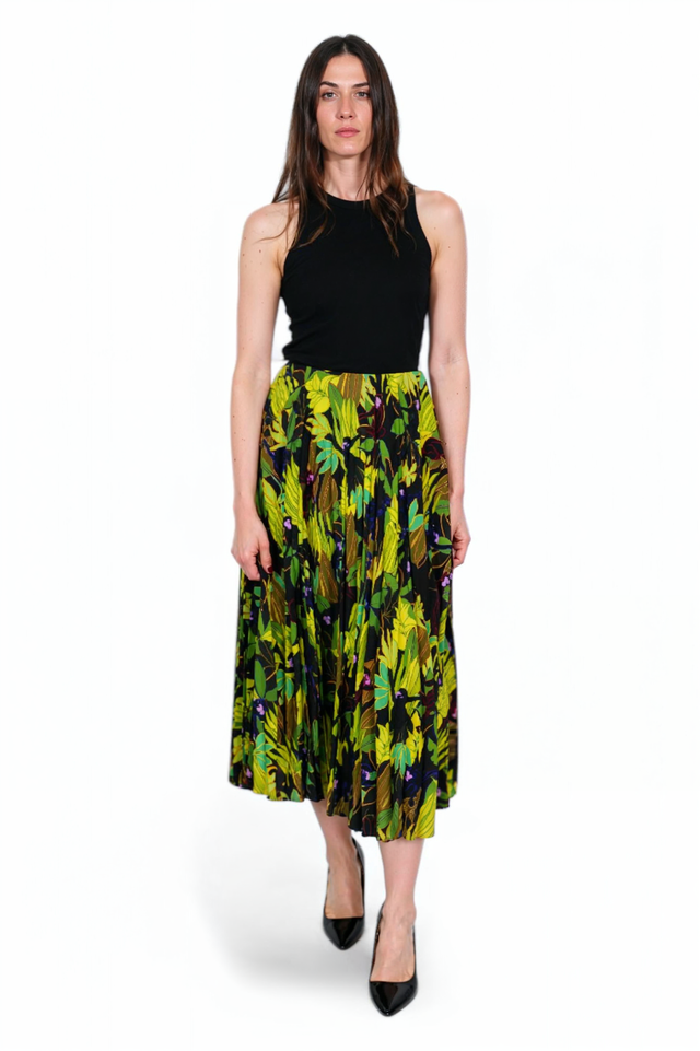Valentino Jungle Print Pleated Midi Skirt