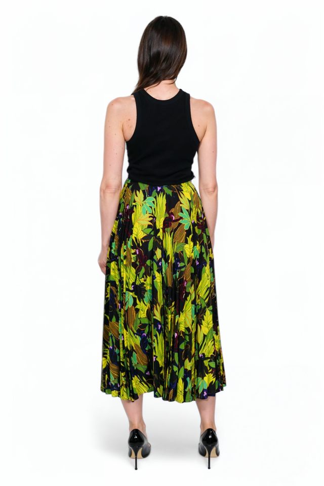 Valentino Jungle Print Pleated Midi Skirt