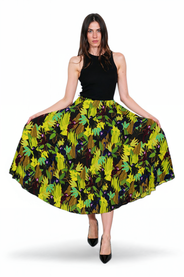 Valentino Jungle Print Pleated Midi Skirt