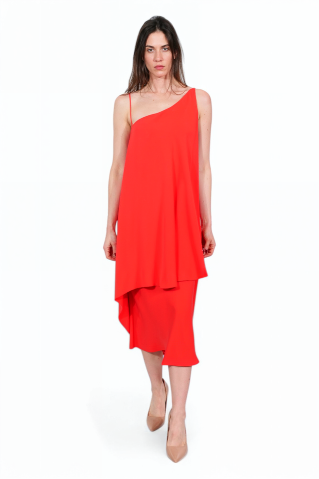 Valentino Red Asymmetrical Draped Dress