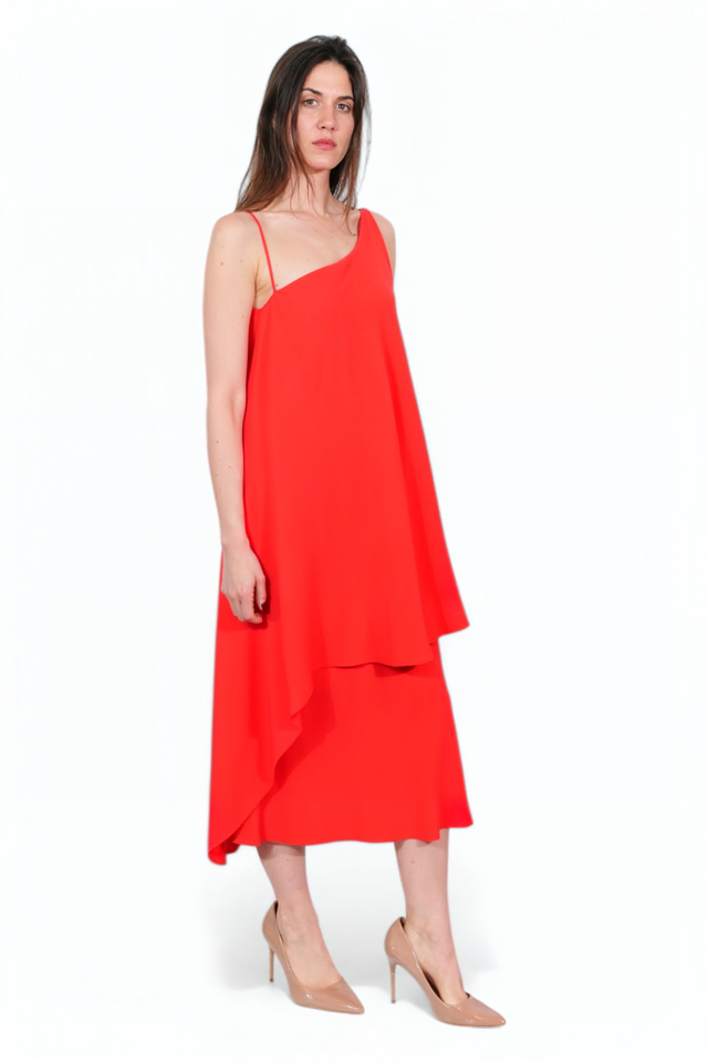 Valentino Red Asymmetrical Draped Dress