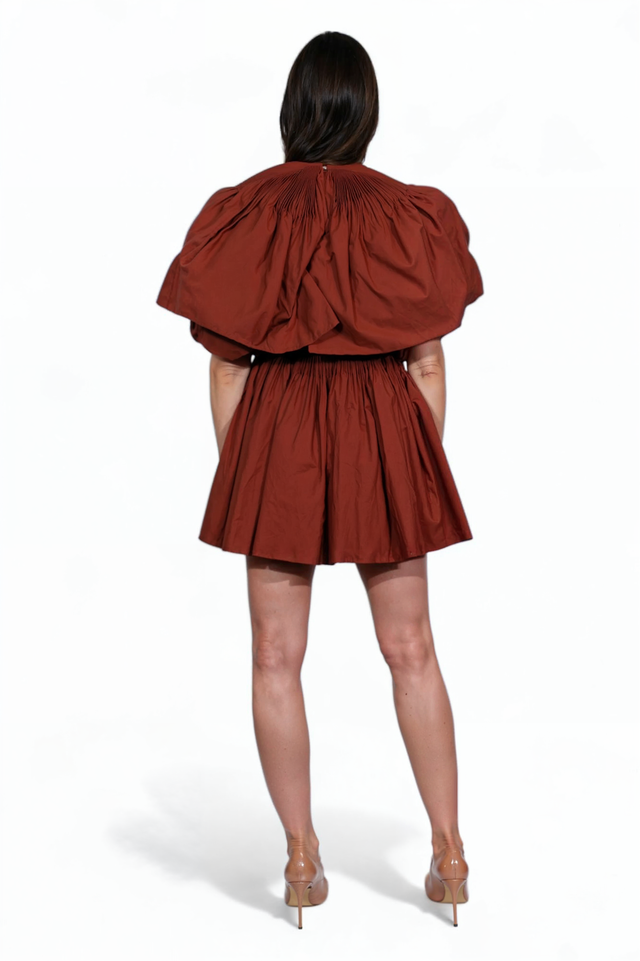 Valentino Cape-Overlay Smocked Mini Dress