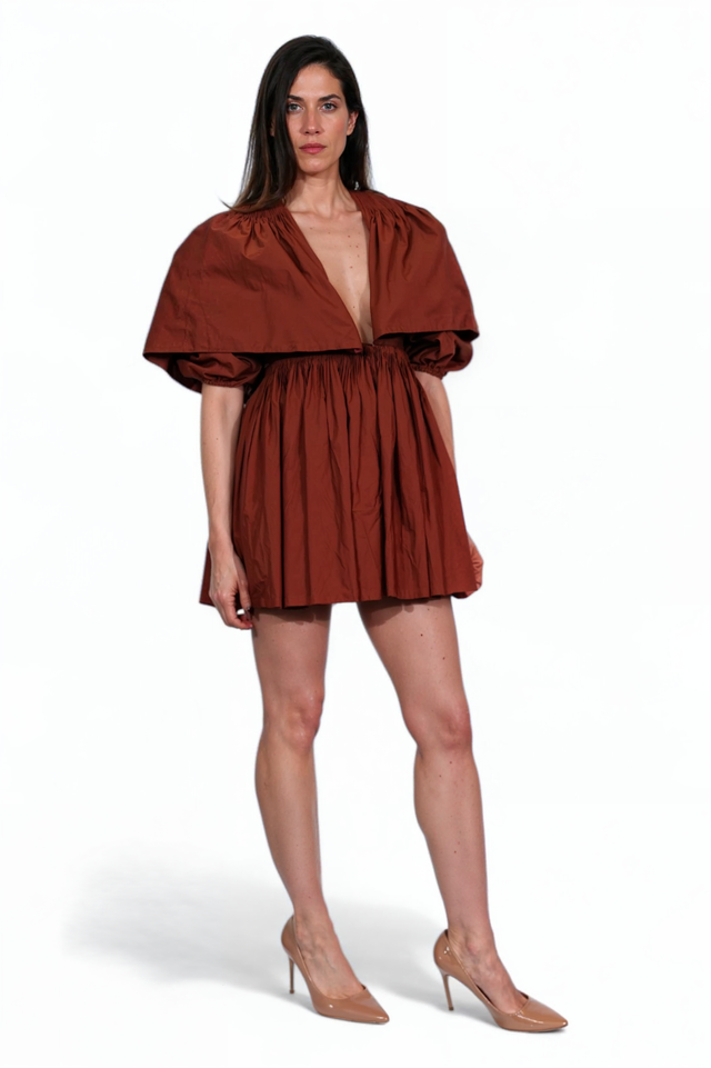 Valentino Cape-Overlay Smocked Mini Dress