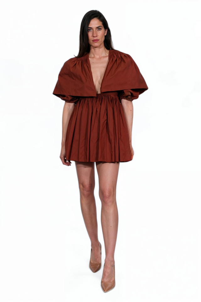 Valentino Cape-Overlay Smocked Mini Dress