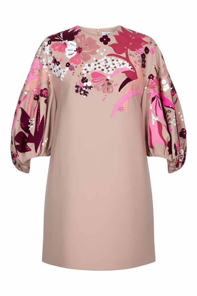 Valentino Embellished Floral Mini Dress with Puff Sleeves
