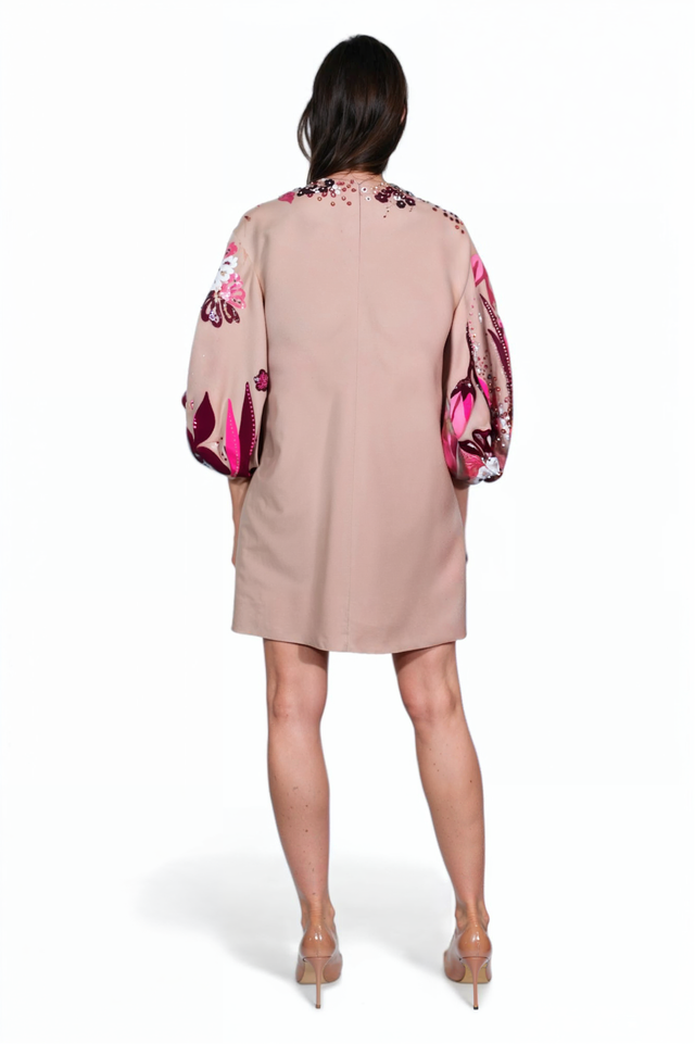 Valentino Embellished Floral Mini Dress with Puff Sleeves