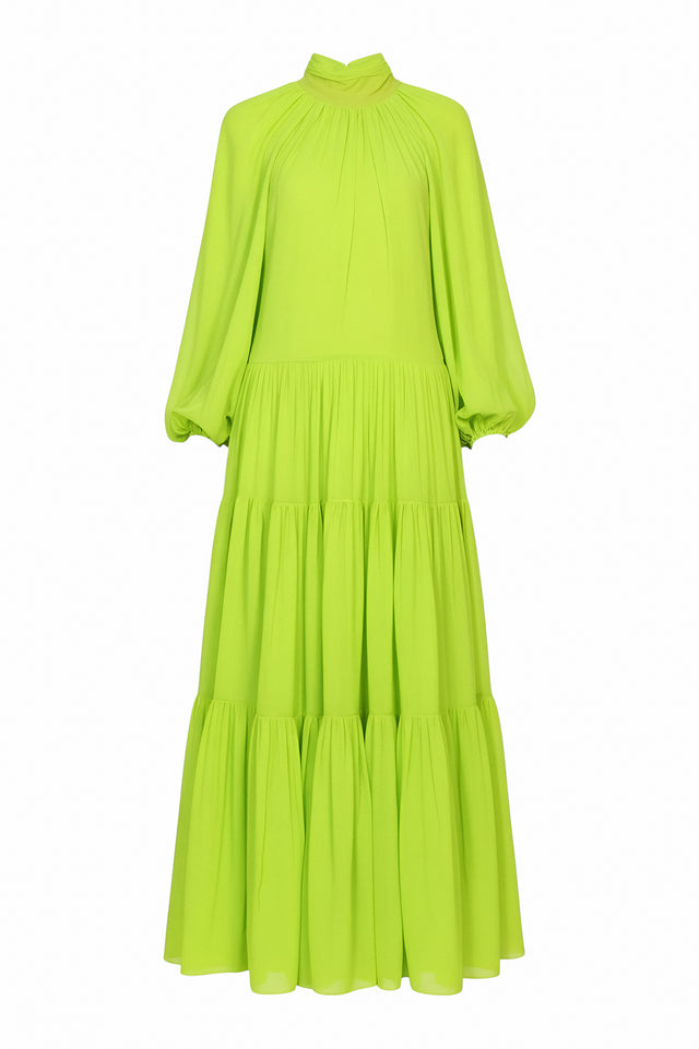 Valentino Neon Green Tiered Maxi Dress