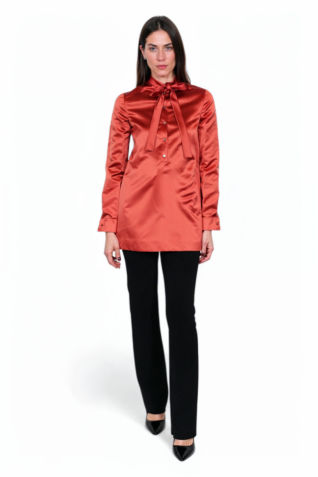 Valentino Silk Bow Blouse – Rust Satin