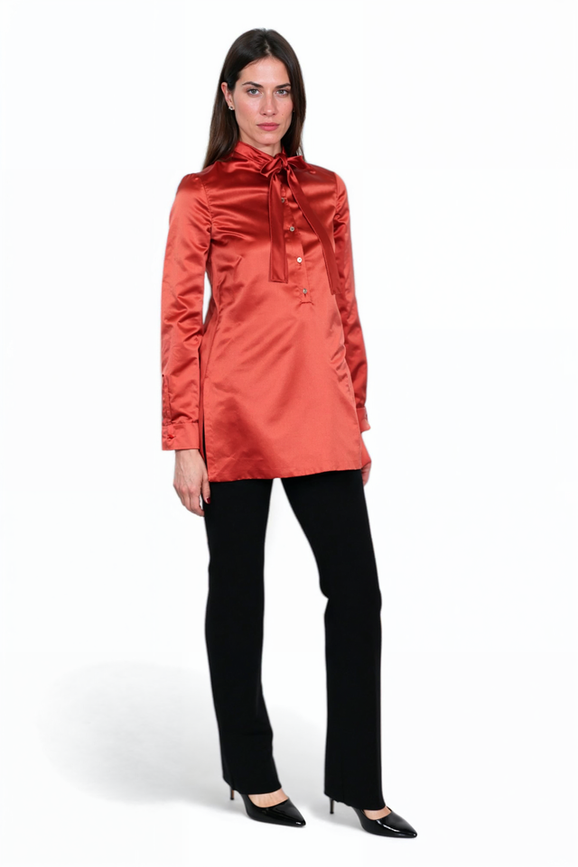 Valentino Silk Bow Blouse – Rust Satin