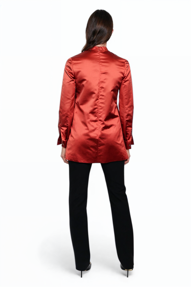 Valentino Silk Bow Blouse – Rust Satin