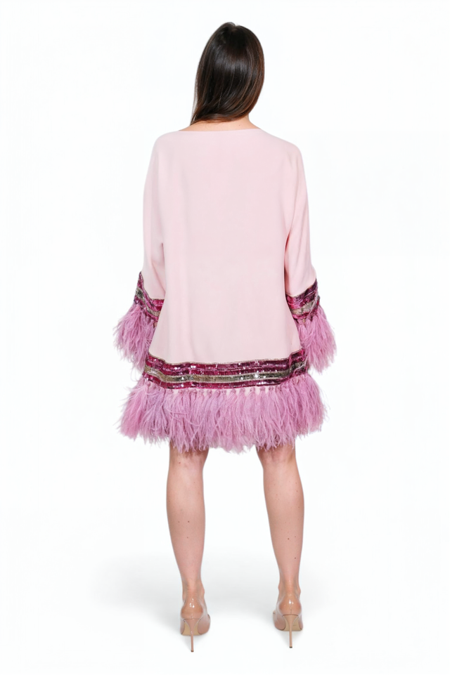 Valentino Embellished Feather-Trim Mini Dress