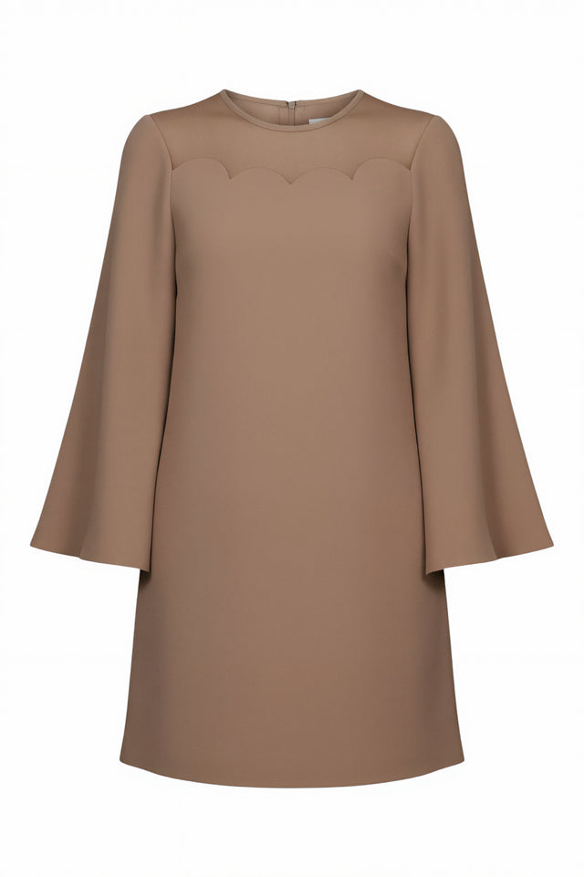 Valentino Red Scallop Yoke Mini Dress with Flared Sleeves