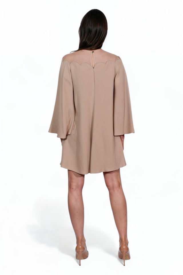 Valentino Red Scallop Yoke Mini Dress with Flared Sleeves