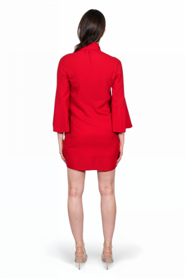 Valentino Crepe Mini Dress with Contrast-Edge Scarf in Red