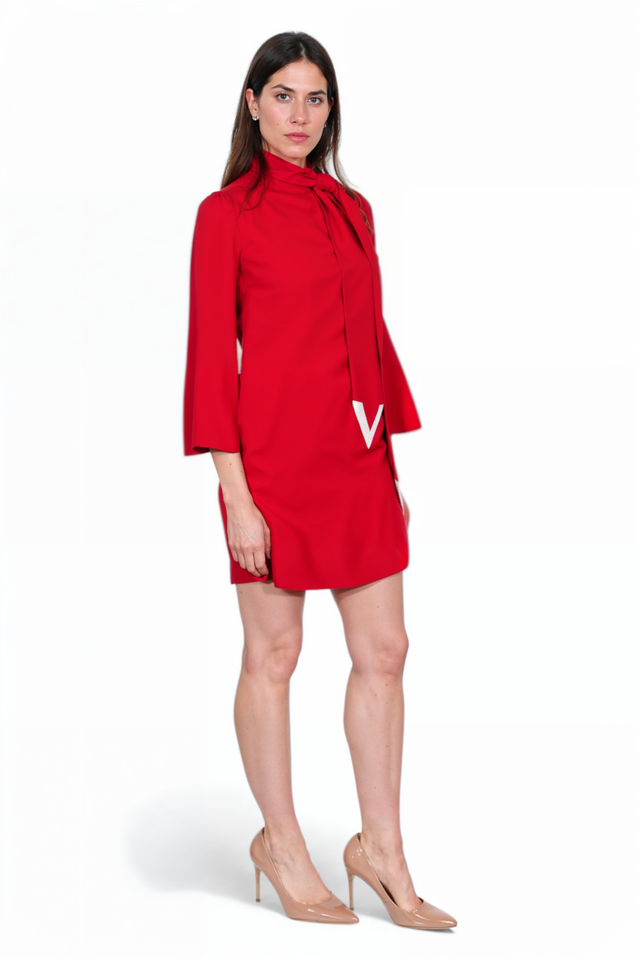 Valentino Crepe Mini Dress with Contrast-Edge Scarf in Red