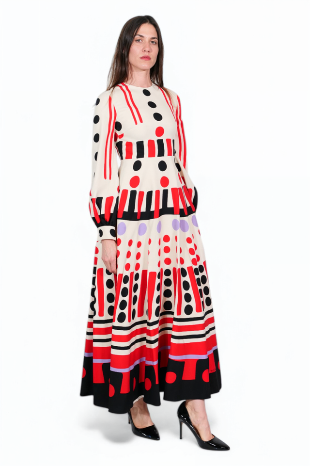 Valentino Geometric Print Midi Dress