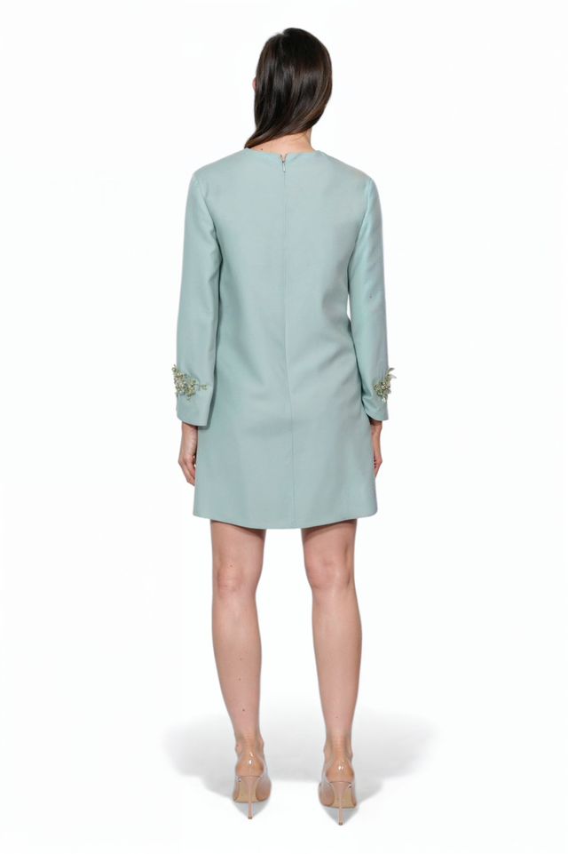 Valentino Embellished Sleeve A-Line Mini Dress in Sage Green