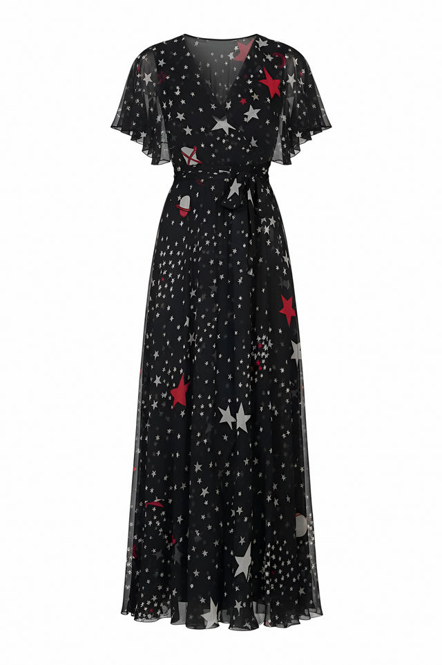 Valentino Celestial Print Wrap Gown in Black