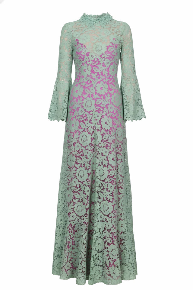 Valentino Mint Green Lace Gown with Fuchsia Lining