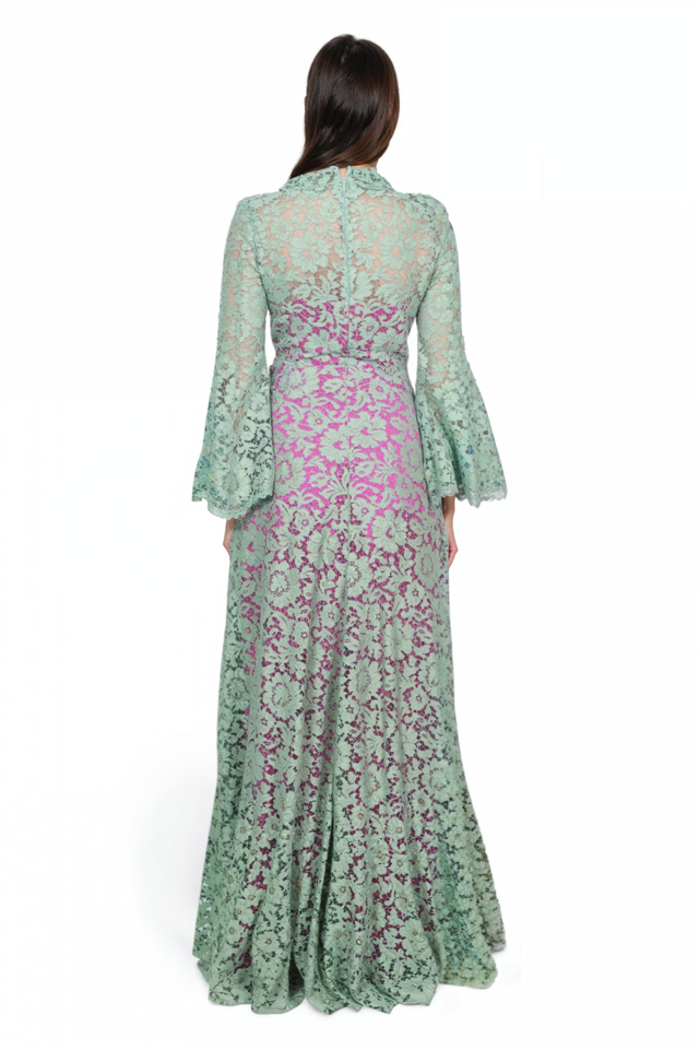 Valentino Mint Green Lace Gown with Fuchsia Lining