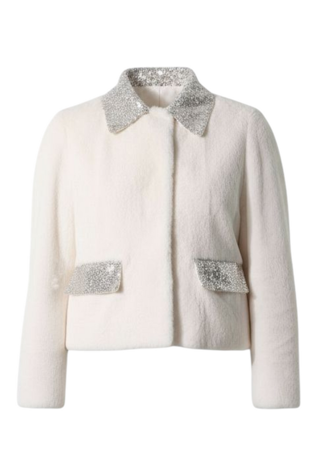 Valentino Elegant White Mink Fur Jacket with Crystal Accents