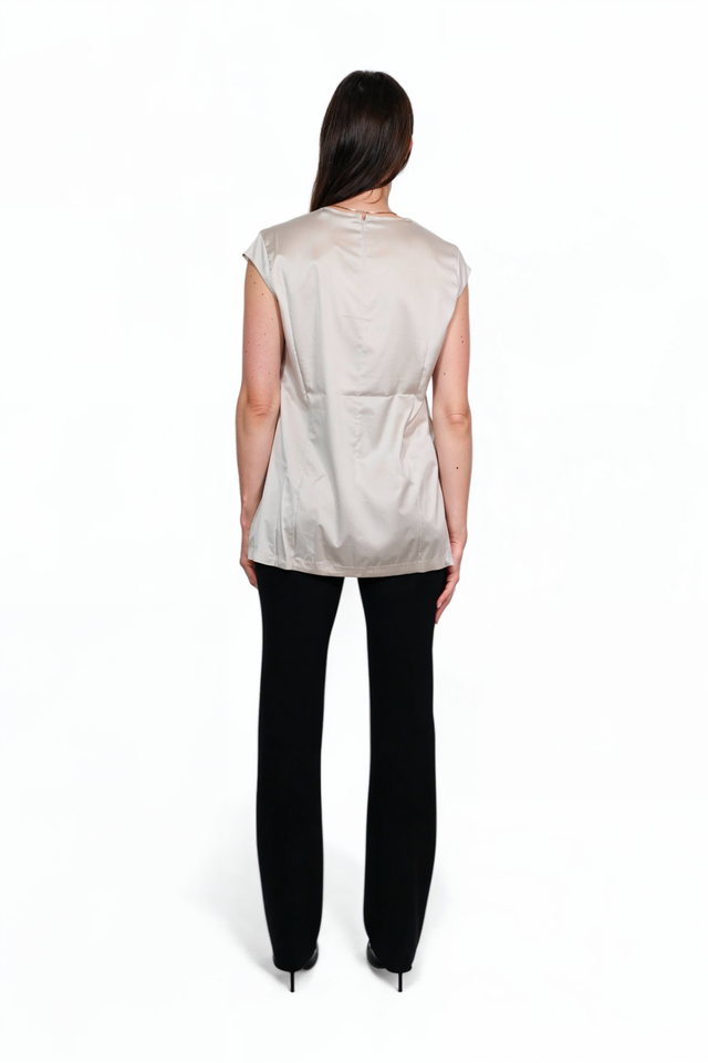 Fabiana Filippi Ivory Silk Satin Cap Sleeve Top