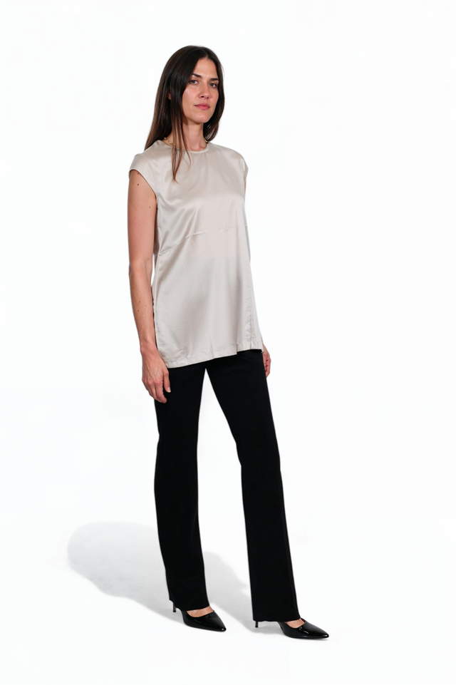 Fabiana Filippi Ivory Silk Satin Cap Sleeve Top