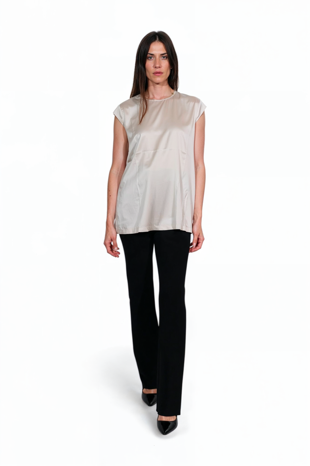 Fabiana Filippi Ivory Silk Satin Cap Sleeve Top