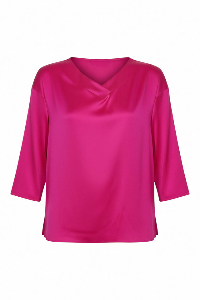 Fabiana Filippi Fuchsia Satin Drape V-Neck Blouse