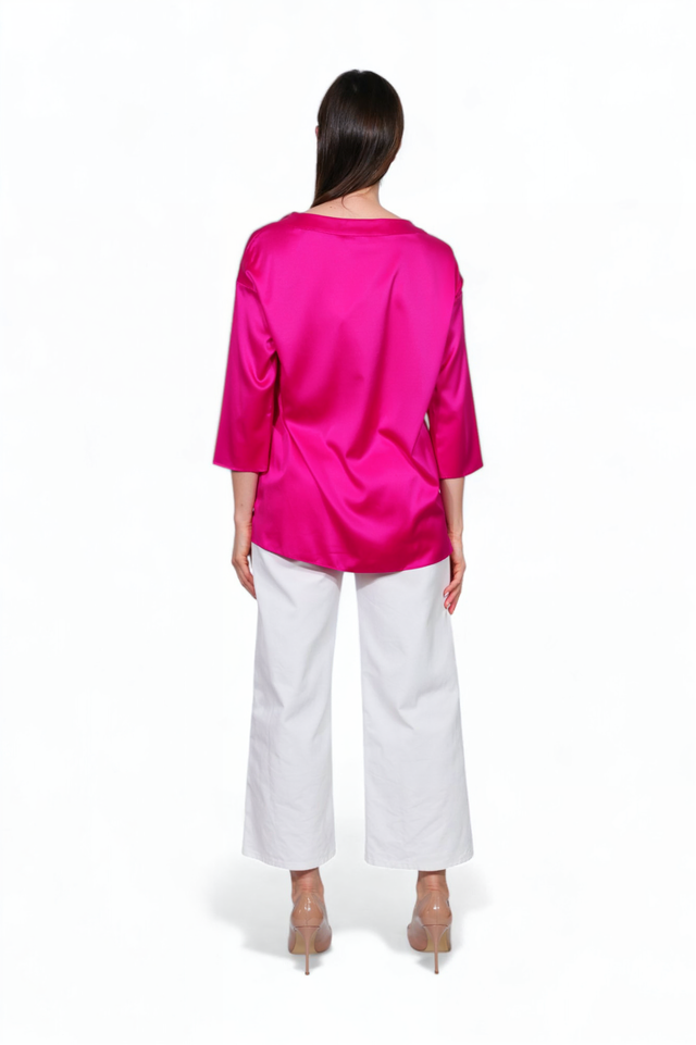 Fabiana Filippi Fuchsia Satin Drape V-Neck Blouse