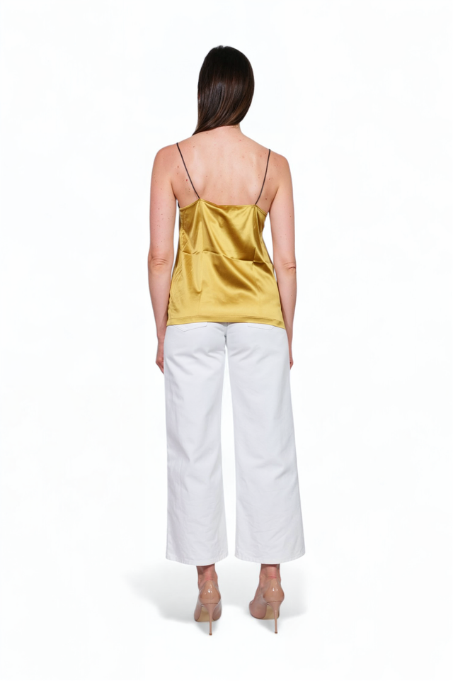 Fabiana Filippi Satin Camisole with Leather Straps – Mustard Gold