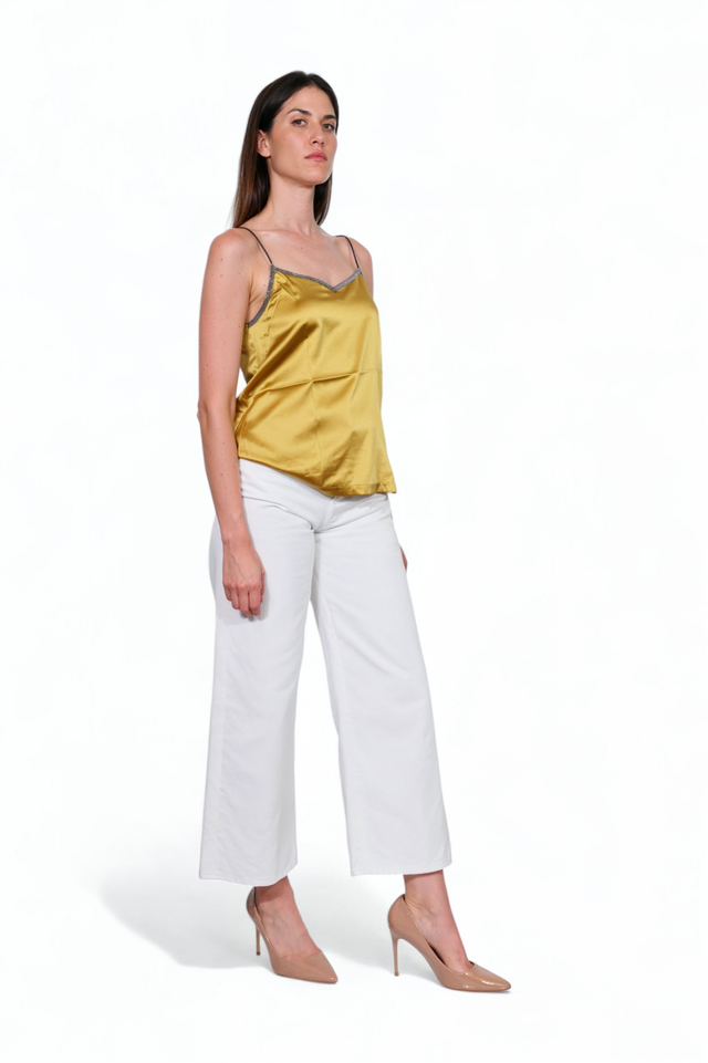 Fabiana Filippi Satin Camisole with Leather Straps – Mustard Gold