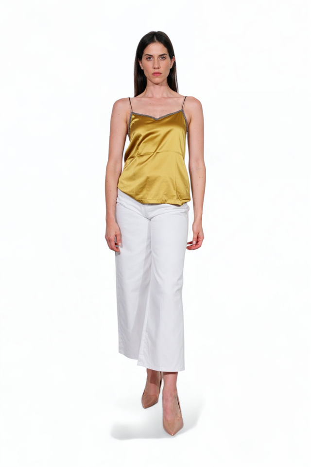 Fabiana Filippi Satin Camisole with Leather Straps – Mustard Gold