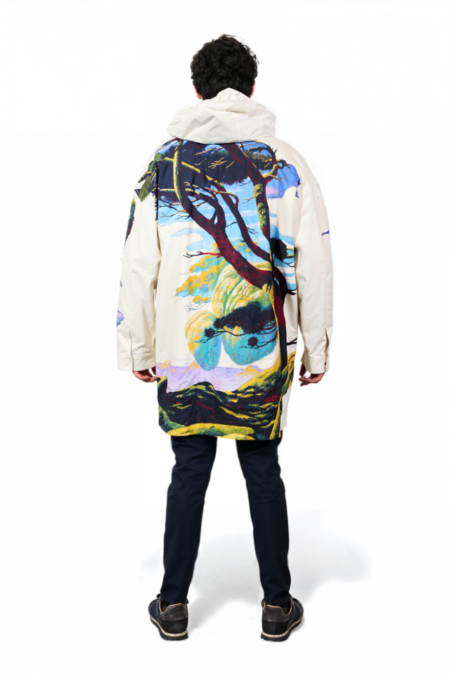 Valentino Men’s Artistic Print Hooded Coat in Ivory
