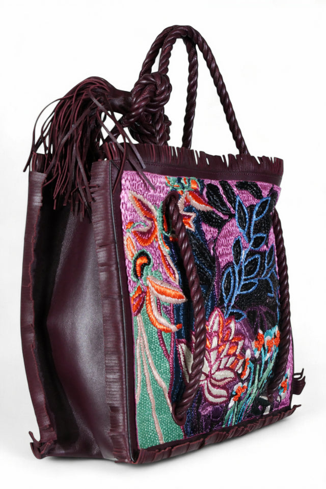 Valentino Garavani Embroidered Tropical Raffia Tote Bag