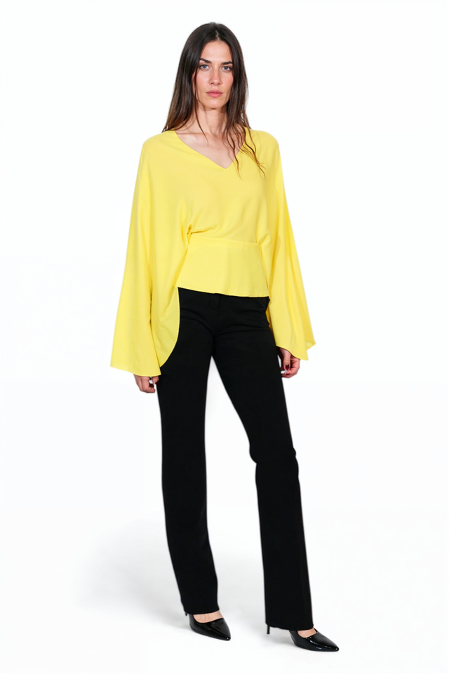 Valentino Draped Dolman Sleeve Top in Lemon Yellow