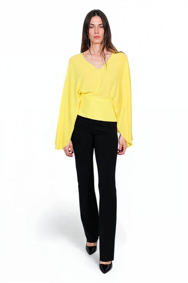 Valentino Draped Dolman Sleeve Top in Lemon Yellow