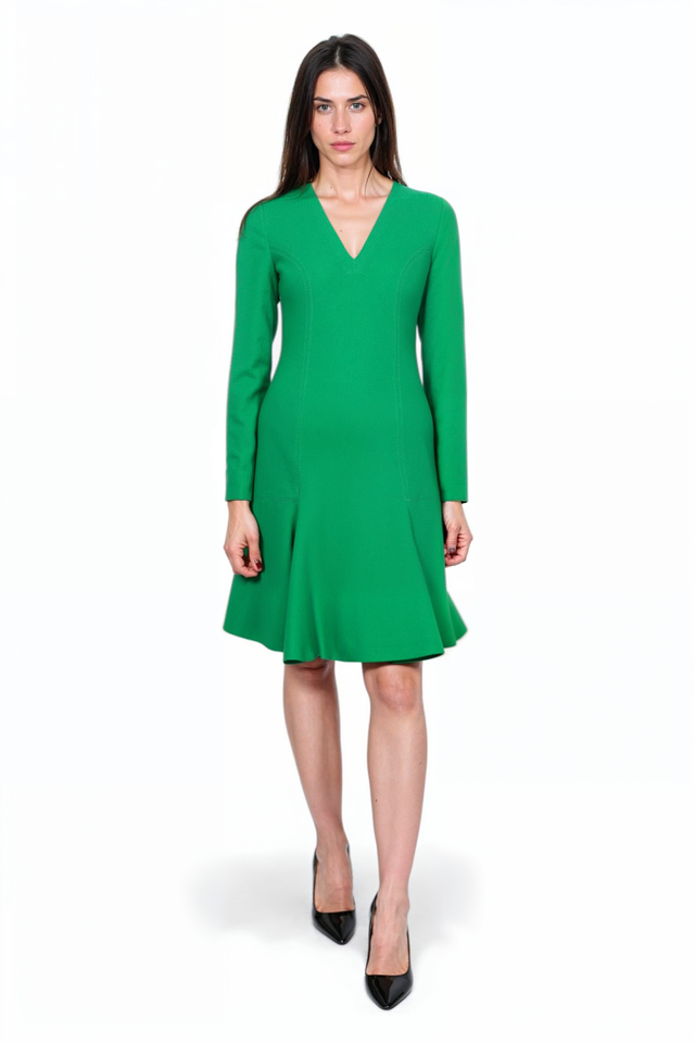 Valentino Long Sleeve V-Neck Flared Dress