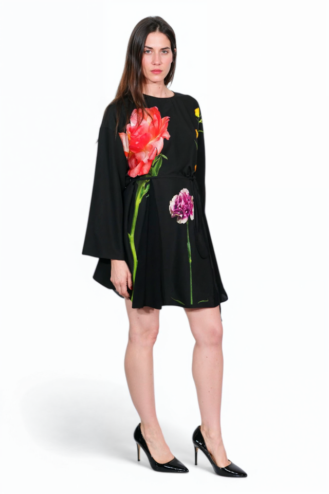 Valentino Floral-Print Black Mini Dress