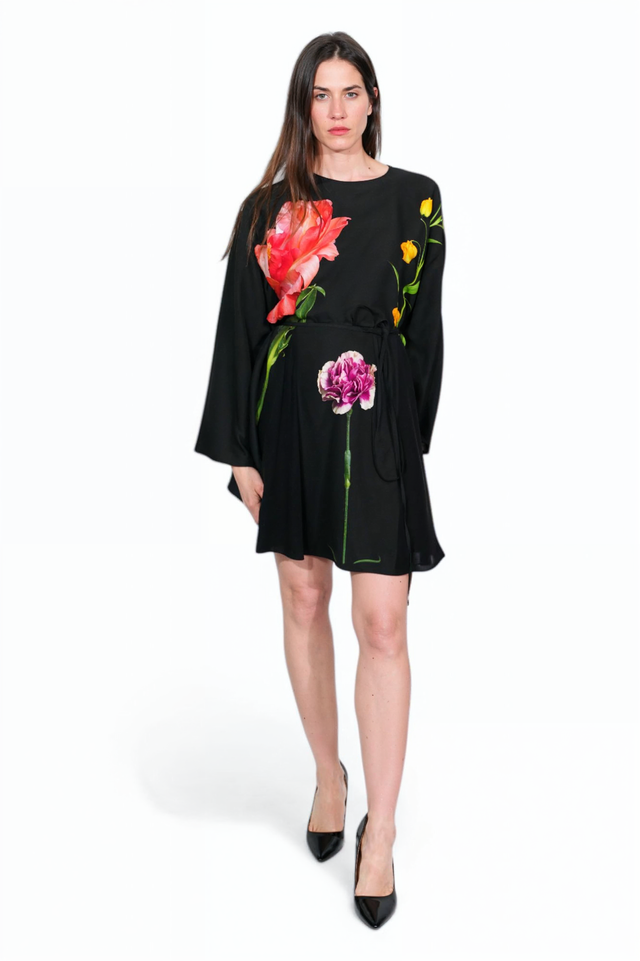 Valentino Floral-Print Black Mini Dress