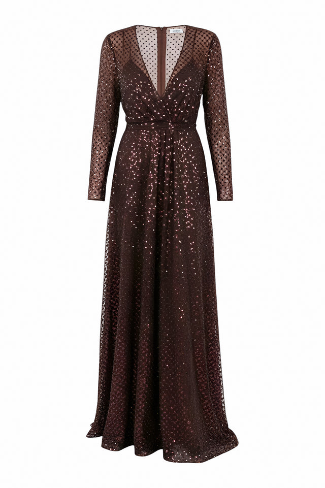 Valentino Sequined Wrap Gown - Metallic Brown