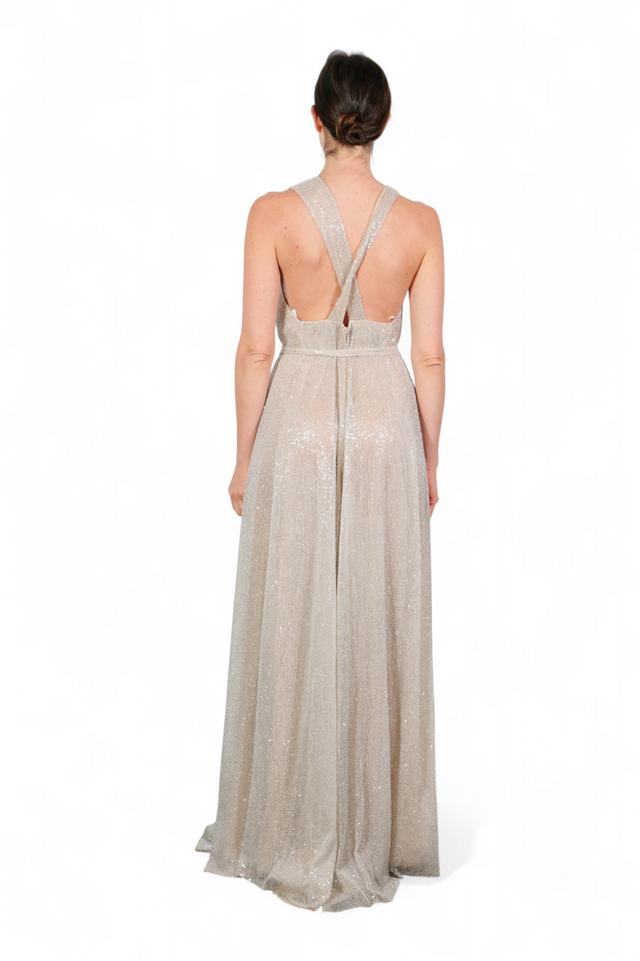 Valentino Metallic Pleated Gown — Champagne