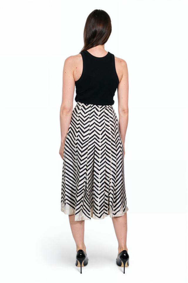 Valentino Black & White Chevron Pleated Midi Skirt