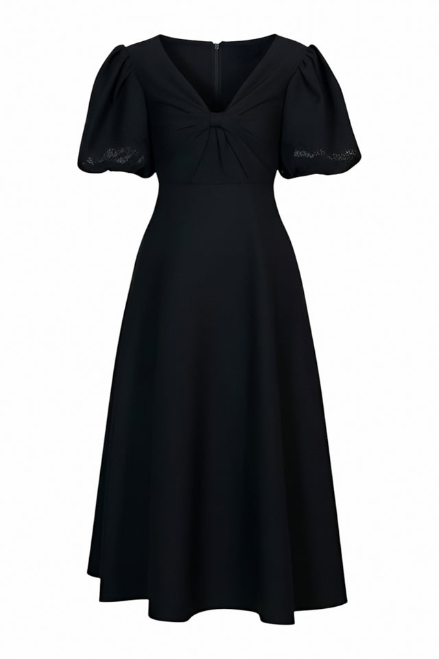 Valentino Puff-Sleeve Sweetheart Midi Dress