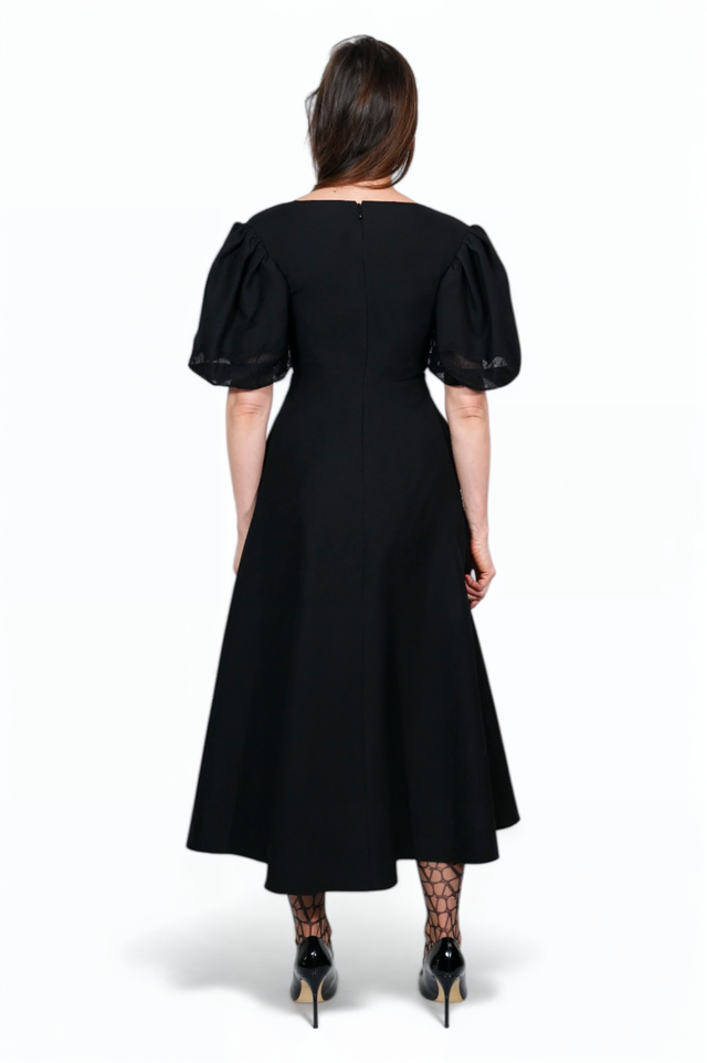 Valentino Puff-Sleeve Sweetheart Midi Dress