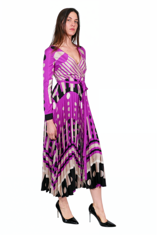 Valentino Purple Geometric Wrap Dress