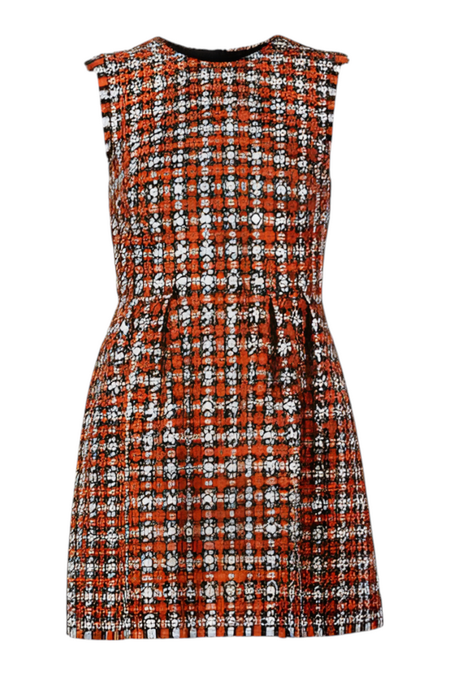Valentino Metallic Tweed Mini Dress — Orange & Silver