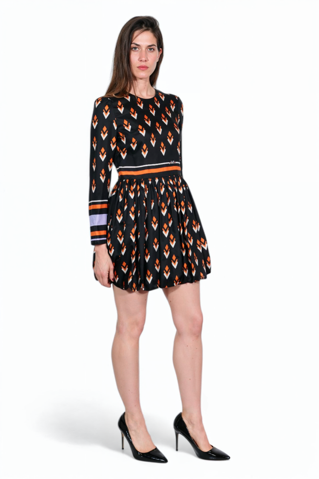 Valentino Graphic Print Long Sleeve Mini Dress